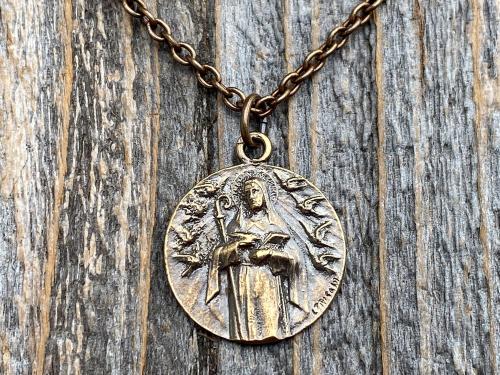 Fertility Saint Colette of Corbie Bronze Medal and Necklace, By French Artist Tricard, Antique Replica, Patron Saint of Fertility Pendant