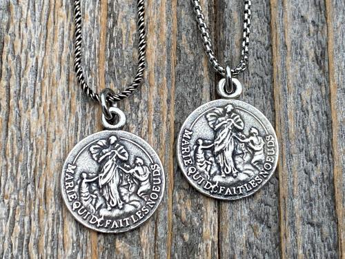 Sterling Silver Our Lady Untier of Knots Medallion on Necklace, Antique Replica of French Our Lady Undoer of Knots Marian Devotion Pendant