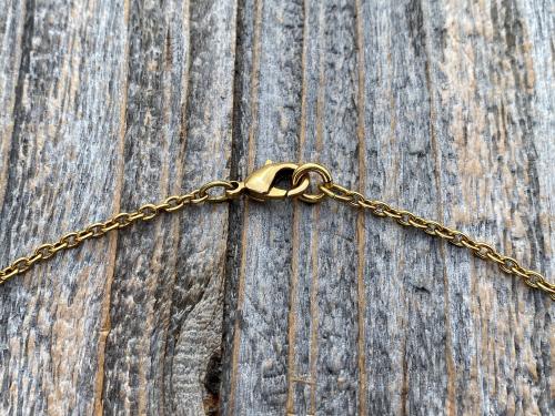 Antiqued Gold Christmas Noel Pendant and Necklace, Antique Replica of a Rare French Medallion, Baby Jesus with a Radiant Star, from France