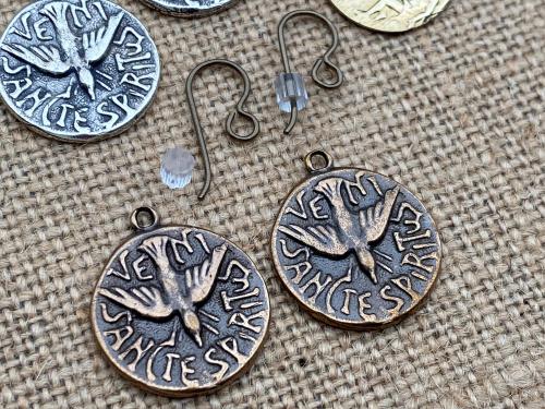 Custom Earrings made from your choice of Medallions, Crosses or Crucifixes, French Hook Dangle Earrings in Sterling Silver, Bronze or Gold