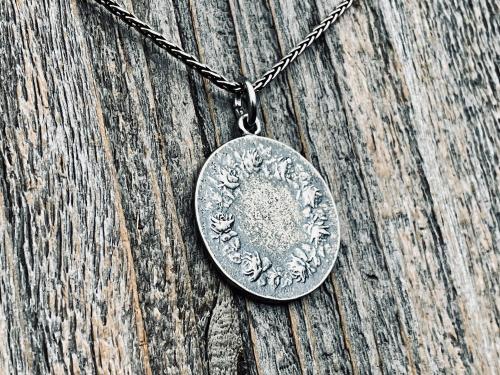 Sterling Silver Jesus Christ Medallion Pendant, French Antique Replica, Signed by Louis Tricard, Latin Christus Salvator - Christ the Savior