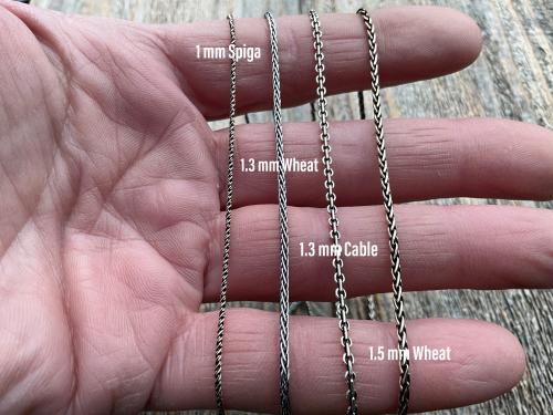 Oxidized Sterling Silver Chain Necklace, .925 Sterling Silver Chain Style & Thickness Options in Various Lengths, Wheat Spiga or Cable Style