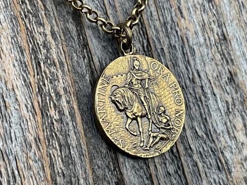 Antique Gold Latin St Martin of Tours Medallion Necklace, French Antique Replica, Sanctus Martinus Turonensis Bishop of Tours, by Penin Lyon