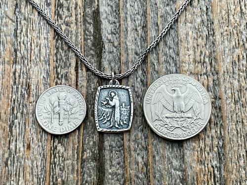 St Francis of Assisi Sterling Silver Blessing Prayer Medal Pendant Necklace, Saint Catholic Italian, Antique Replica, May the Lord Bless You