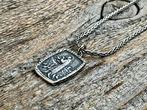 St Francis of Assisi Sterling Silver Blessing Prayer Medal Pendant Necklace, Saint Catholic Italian, Antique Replica, May the Lord Bless You