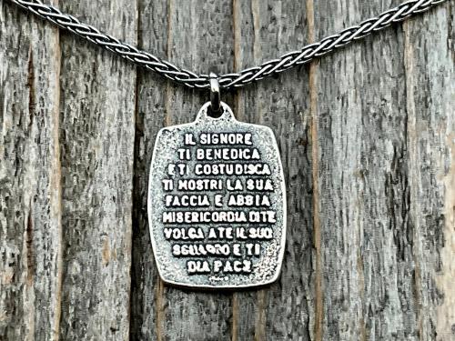 St Francis of Assisi Sterling Silver Blessing Prayer Medal Pendant Necklace, Saint Catholic Italian, Antique Replica, May the Lord Bless You