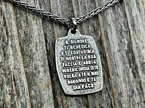 St Francis of Assisi Sterling Silver Blessing Prayer Medal Pendant Necklace, Saint Catholic Italian, Antique Replica, May the Lord Bless You