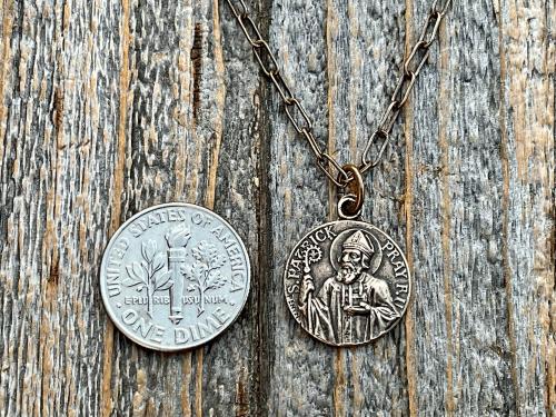 Small Bronze St Patrick Medallion and Necklace, Antique Replica of Rare Medal signed by Penin, Irish Catholic Gift, Patron Saint of Ireland