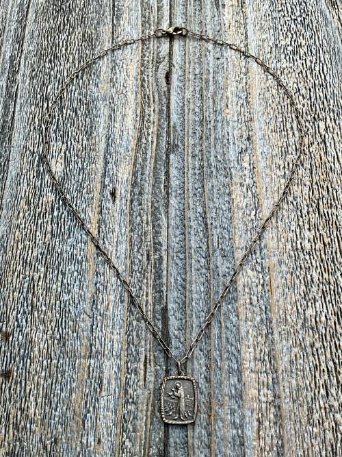 Bronze St. Francis of Assisi Medal and Necklace, Blessing Prayer on Backside, Antique Replica Medal, St Francis Pendant, Paperclip Chain