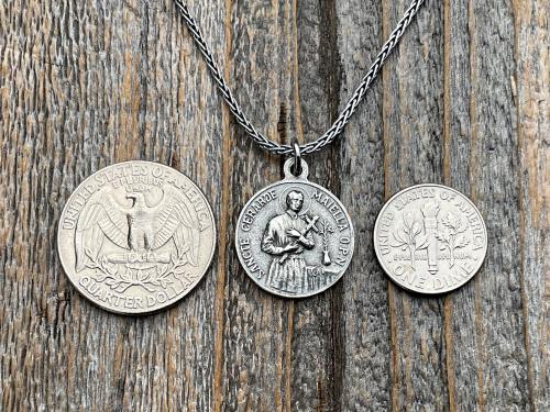 Sterling Silver St Gerard Majella & Our Lady of Perpetual Help Medallion Necklace, Antique Replica, Saint of Expectant Mothers, Fertility