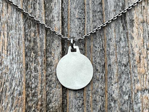 Small Sterling Silver St Patrick Medallion Necklace, Antique Replica of Rare Modernist Medal signed by Ferdinand Py, Patron Saint of Ireland