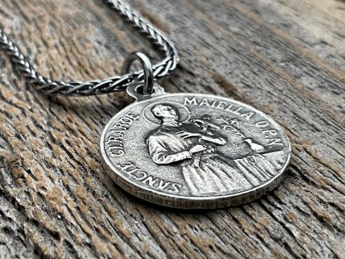 Sterling Silver St Gerard Majella & Our Lady of Perpetual Help Medallion Necklace, Antique Replica, Saint of Expectant Mothers, Fertility