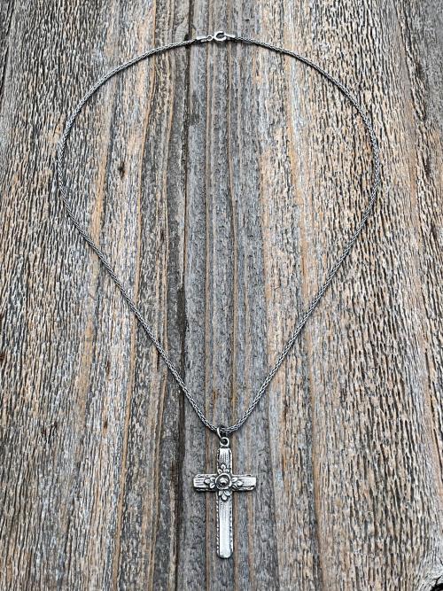 Sterling Silver Cross Pendant & Necklace, Antique Replica of Rare European Rose Cross, Reproduction of Art Deco Circa 1930 Rose Cross Charm