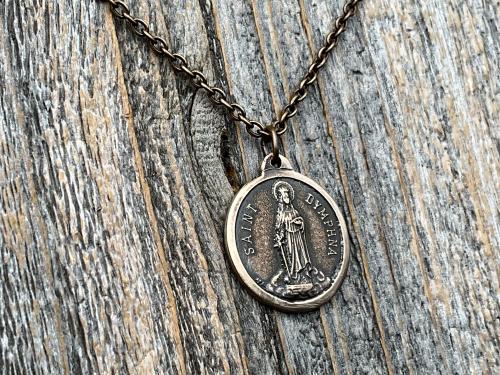 Bronze St. Dymphna Medal, Saint Dymphna Pendant, St Dymphna Necklace, Antique Replica, Patron Saint of Anxiety, Saint of Mental Illness