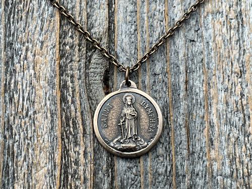 Bronze St. Dymphna Medal, Saint Dymphna Pendant, St Dymphna Necklace, Antique Replica, Patron Saint of Anxiety, Saint of Mental Illness