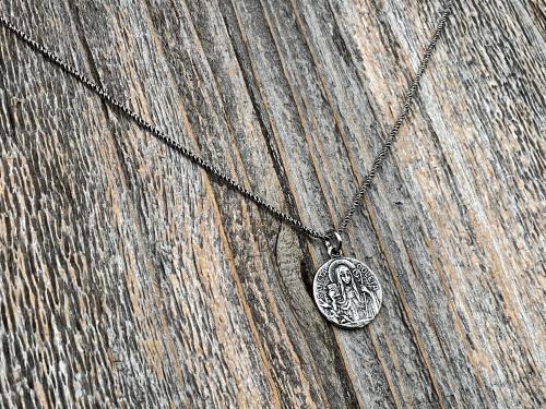 Fertility Saint Colette of Corbie Small Sterling Silver Antique Replica Medal and Necklace, By French Artists Penin & Karo 2-sided Medallion