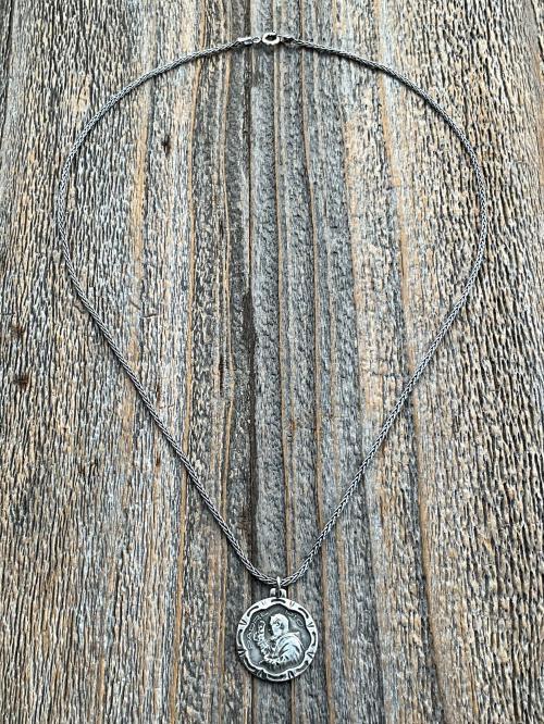 Sterling Silver Saint Padre Pio Antique Replica Medal Pendant Necklace, Saint Pius of Pietrelcina Medallion, Pray Hope and Don't Worry