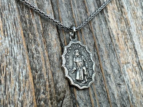 St. Peregrine Pray for Us Sterling Silver Antique Replica Medal Necklace - Patron Saint of Cancer - Saint Peregrinus Laziosi, St Pellegrino