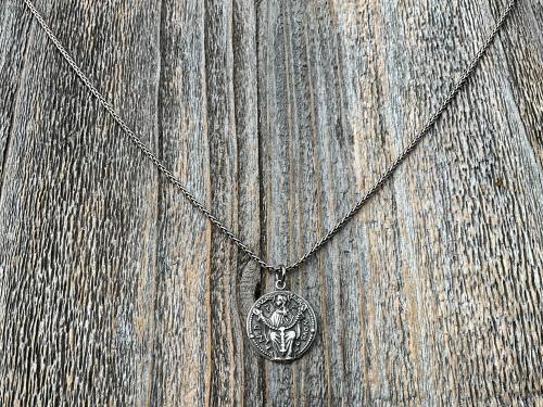 Sterling Silver Our Lady of the Rosary French Antique Replica Medal Necklace, Rare Marian Charm from France, Notre Dame du Rosaire Medallion