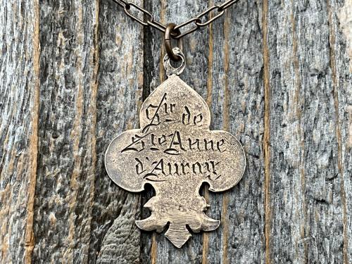 Bronze St Anne Medallion Necklace, Fleur de Lis Pendant, Antique Replica Medal, Patron Saint of Grandmothers, Mother’s Day Gift for Grandma