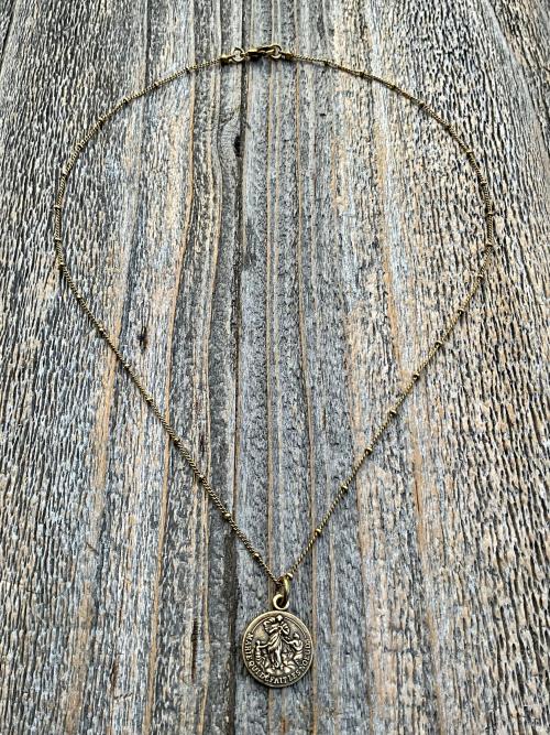 Antique Gold Our Lady Untier of Knots Medallion on Necklace, Antique Replica of French Our Lady Undoer of Knots Marian Devotion Pendant
