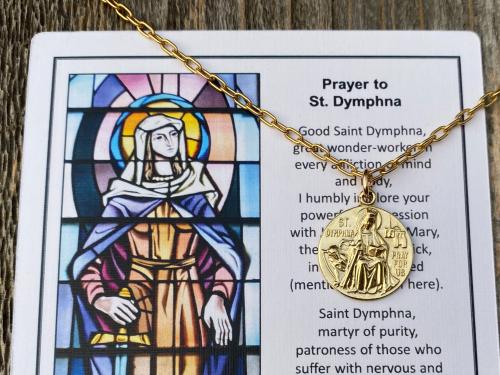 Gold St. Dymphna Medal, Antique Replica Saint Dymphna Pendant Necklace, Patron Saint of Anxiety, Saint of Mental Illness, Saint of Dementia