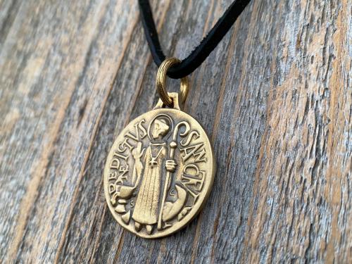 Large Gold Bronze French St Benedict Medallion, Antique Replica of Artist J Balme Medal, Big Holy Father Saint Benedicti Pendant from France