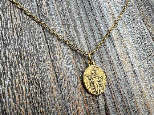 Antiqued Gold or Pewter Saint Teresa of Avila Pendant, Handmade Replica of Antique Medallion from Spain, St. Teresa of Ávila Round Medal