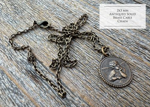 Oxidized SOLID Brass Necklace, Solid Antiqued Brass 2.7mm Rolo Chain or 2x3mm Cable Chain, Custom Any Length Necklace with Lobster Clasp