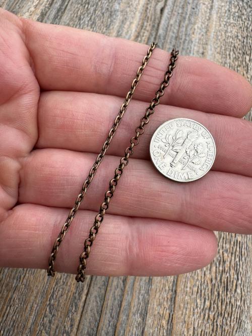 Oxidized SOLID Brass Necklace, Solid Antiqued Brass 2.7mm Rolo Chain or 2x3mm Cable Chain, Custom Any Length Necklace with Lobster Clasp