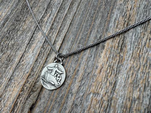 Antiqued Sterling Silver Jesus Calms the Storm Pendant, Antique Replica of Rare Medallion, Hand Engraved "My Jesus Calm the Storm", Necklace
