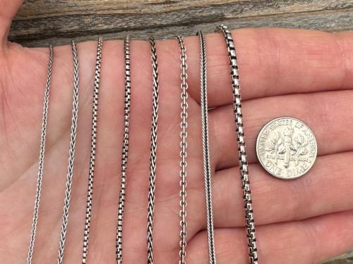 Oxidized .925 Sterling Silver Chain Necklace - Various Styles or Types, Thickness and Length Options - Wheat, Box, Cable, or Foxtail Chains