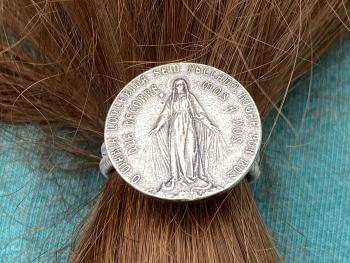 Miraculous Medal Pony Tail Button, Sterling Silver, Band Holder Elastics Marian Hair Accessory Blessed Virgin Mary Antique Replica, Portugal