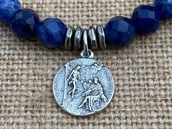 Sterling Silver St. Peregrine Laziosi Medal on a Sodalite Gemstone Bracelet - Patron Saint of Cancer Patients - Saint Pellegrino Peregrinus