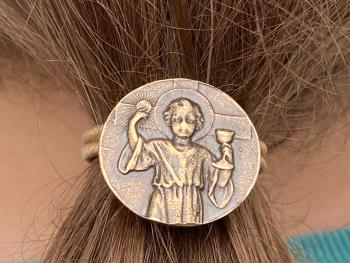 First Holy Communion Pony Tail Button and Elastics, Sterling Silver or Bronze, Antique Replica, 1st Communion Gift for a Girl, Gift Idea