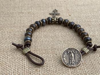 Bronze Our Lady of Guadalupe Medal, Bronze Mexican Cross Charm, Antique Replicas, Nuestra Señora de Guadalupe, Virgin of Guadalupe Bracelet