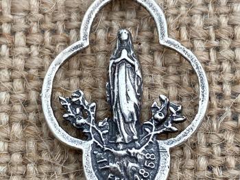 Sterling Silver Our Lady of Lourdes Pendant, Antique Replica Medal, Necklace, Immaculate Conception, Notre Dame, St Bernadette French France