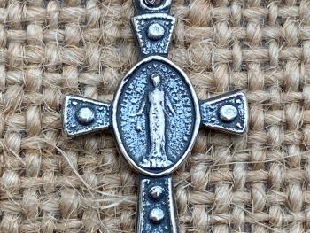 Sterling Silver Miraculous Medal Cross Earrings, Antique Replicas, French Hooks, Dangling Cross Earrings, Blessed Virgin Mary, Mother of God