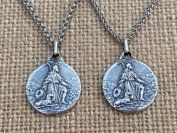 Sterling Silver Antique Replica St. Roch (Saint Rocco) Medal Pendant Necklace, Patron Saint of Epidemics, Patron Saint of Dogs, Unisex