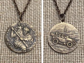 Bronze St. Saint Christopher Medal, Antique Replica, Pendant Necklace, Patron Saint of Travelers Traveling, Automobile, Confirmation Gift