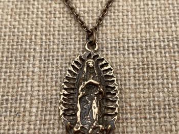 Bronze Antique Replica Our Lady of Guadalupe Pendant Necklace, Nuestra Señora de Guadalupe Necklace, Virgin of Guadalupe Medal, Virgin Mary