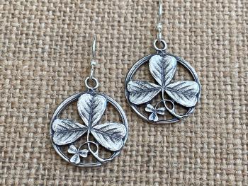 Sterling Silver Shamrock French Hook Earrings, Dangling Shamrock Earrings, Saint Patrick Earrings, Irish Catholic Earrings, Antique Replica