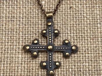 Bronze Old Coptic Trinity Form Cross Pendant Necklace, Antique Replica 19th Century, Christian Cross Pendant, Bronze Coptic Cross Necklace