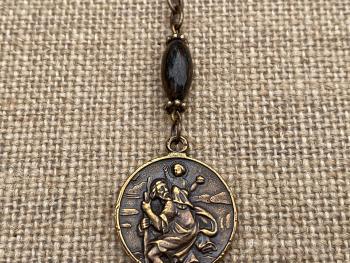 Bronze Rearview Mirror St. Christopher and Our Lady of the Way Good Road Car Accessory Mirror Hanging Hang Dangling Antique Replica Bronzite