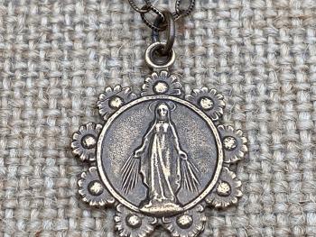 Bronze, Our Lady of the Rosary, Medal Pendant Necklace, Antique Replica, Notre-Dame-Du-Cap Quebec, Our Lady of the Cape Shrine, Immaculata