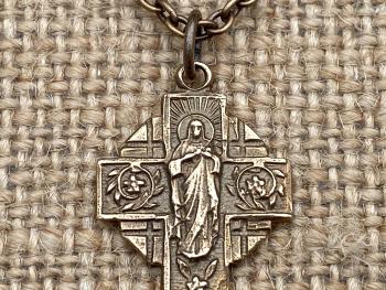 Bronze Our Lady of Mount Carmel Scapular Cross Medal and Necklace, Antique Replica, Immaculate Heart of Mary, Blessed Virgin Mary, Carmelite