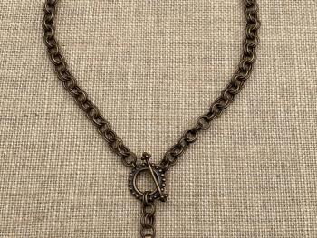 Bronze Old Coptic Trinity Cross Pendant Necklace, Antique Replica, Front Toggle Clasp, Unusual Cross Necklace, Boho Chic Christian Necklace