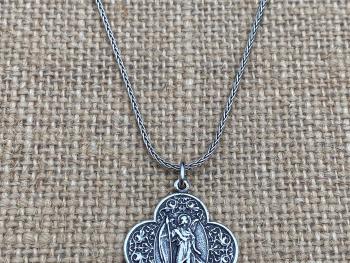 Sterling Silver, Antique Replica, St. Raphael the Archangel, Angel of Healing, Oxidized Wheat Spiga Chain Necklace, Saint Illness, .925