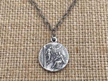 Sterling Silver St. Peregrine Laziosi (Patron Saint of Cancer Patients) Medal Necklace Reversible Sorrowful Mary Peregrinus Pellegrino