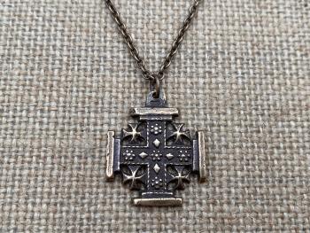 Bronze Jerusalem Cross Pendant Necklace, Crusader's Cross, Five Wounds of Christ Cross, Cross-and-Crosslets, Heraldic Cross, Holy Sepulchre